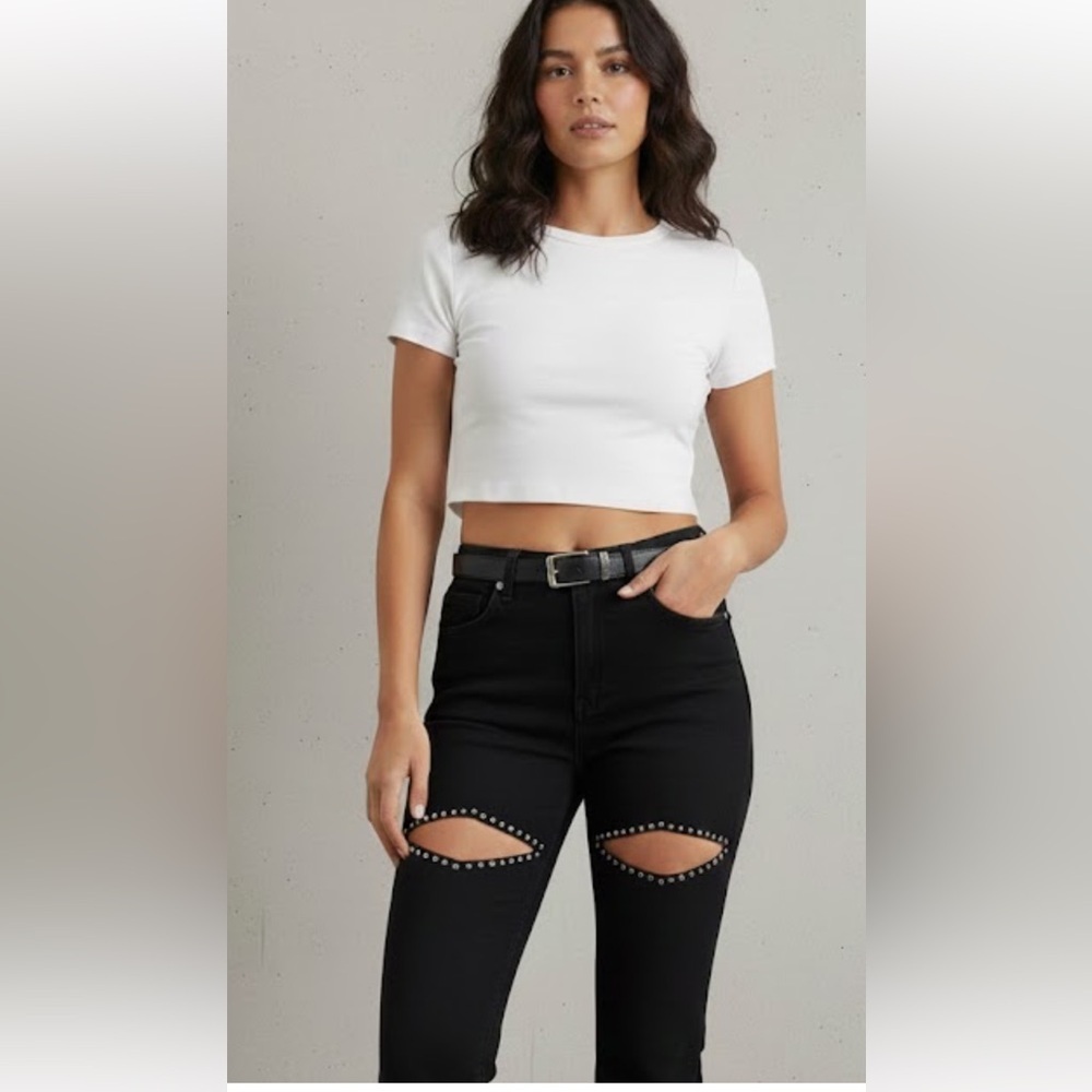 Black Boot Cut Jeans with Studded Detail